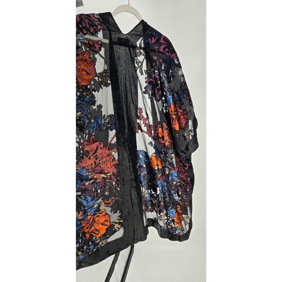 Velvet Burnout Floral Open Kimono One Size Hippie Fairy Dark Romantic Whimsigoth - Picture 4 of 7